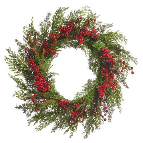Red Berry and Pinecone Wreath - 26"