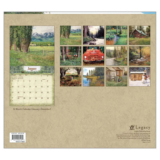 Calendar with nature-themed images on a beige background, featuring the brand 'Legacy'.