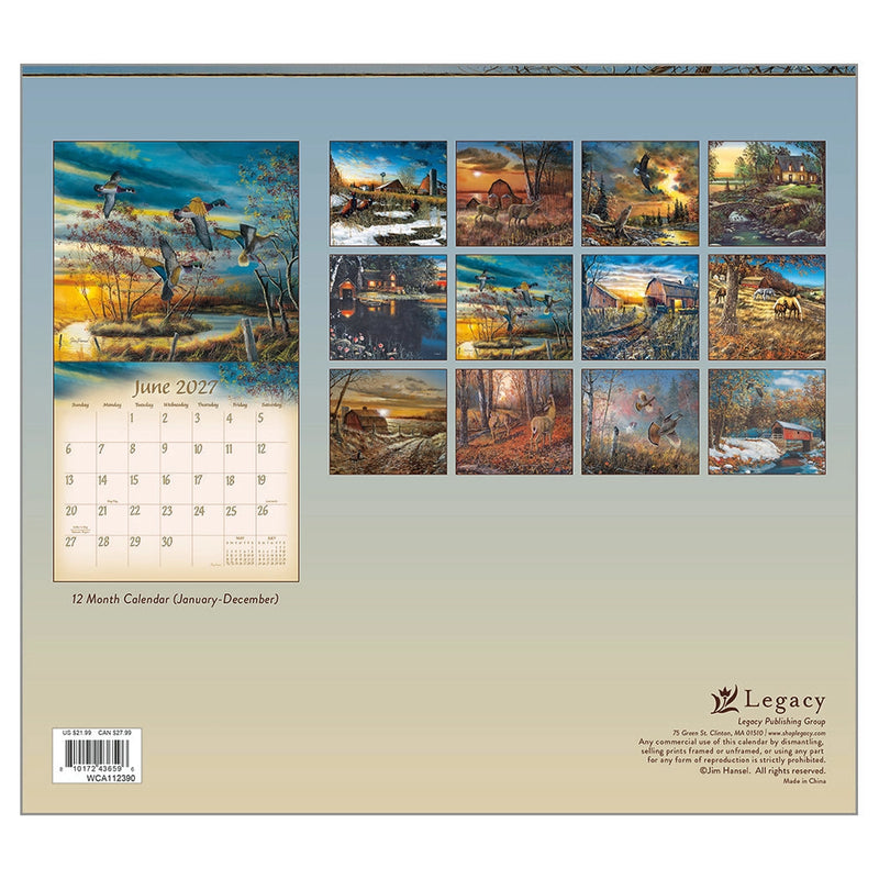 Calendar with artistic landscape images on a light blue background