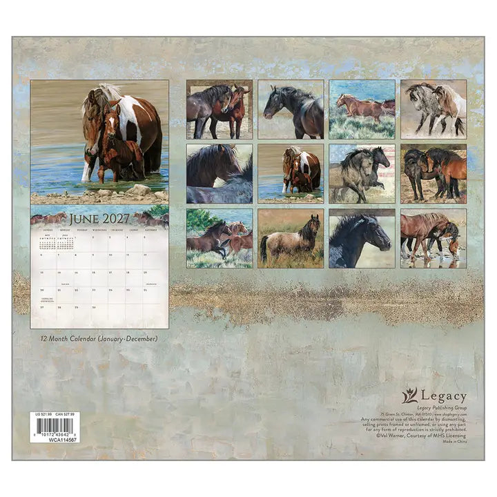 Calendar with horse images and a June 2021 page on a textured background