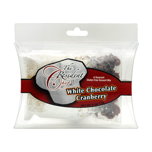 Packaging of 'The Resident Chef' White Chocolate Cranberry dessert mix on a white background