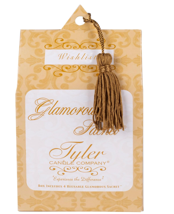 Glamorous dryer sheets from Tyler Candle Company on a decorative packaging background