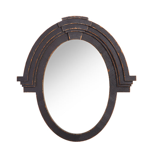 Distressed Black Oval Mirror