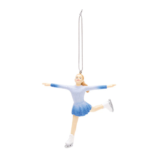 Decorative figure of a ballerina in a blue and white outfit on a white background