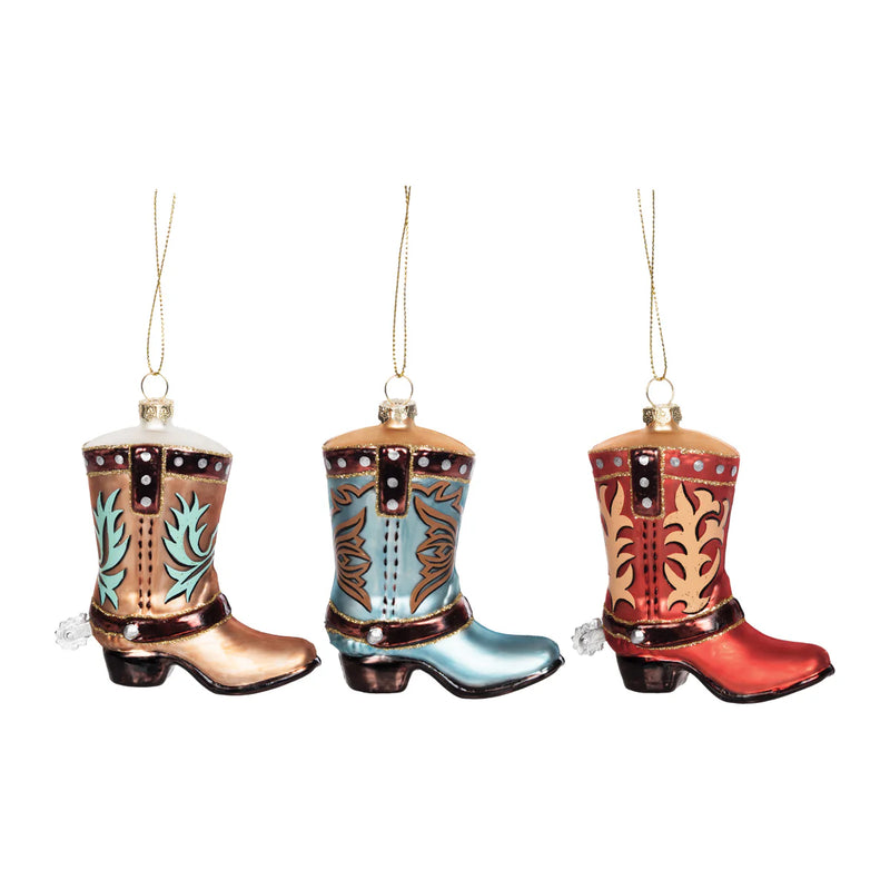 Blown Glass Cowboy Boot Ornaments