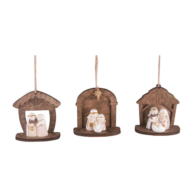 Wood Nativity Scene Ornaments