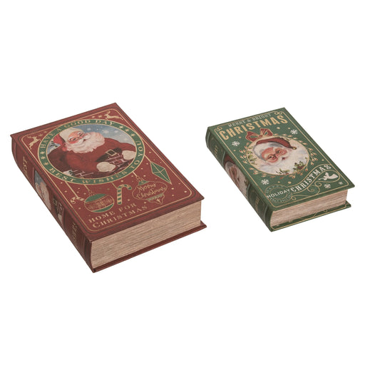 Two decorative books with Santa Claus design on a white background
