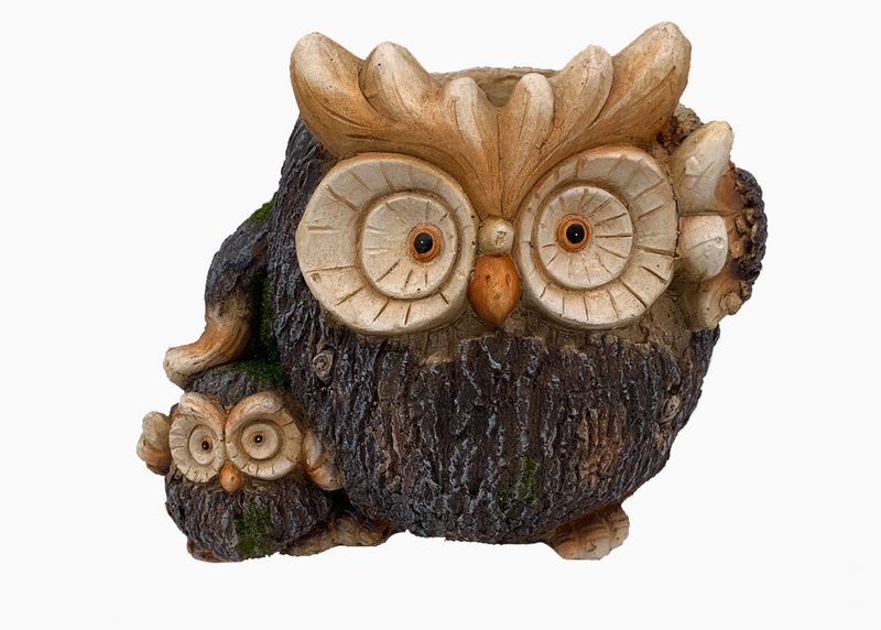 Owl-shaped Planter with a smaller owl figure on a white background