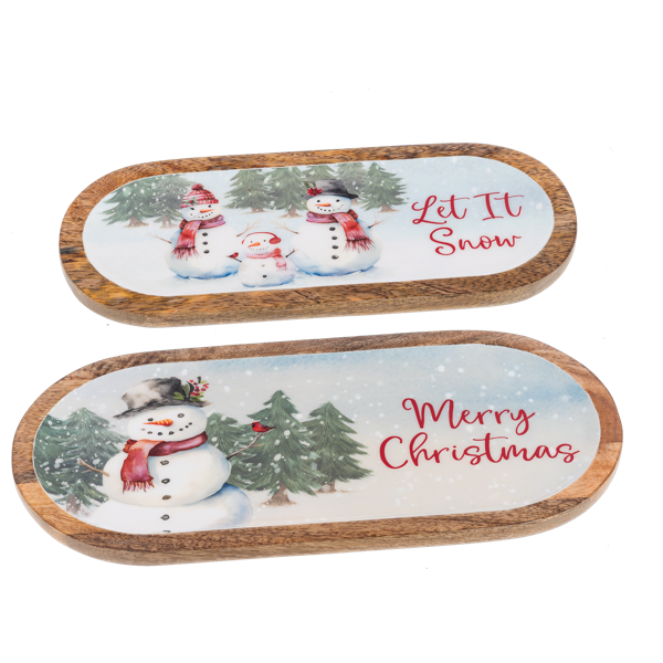 Oval Snowman Pattern Serving Tray