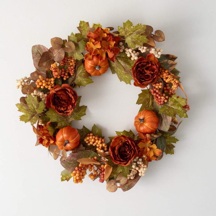 Floral Berry Pumpkin Wreath - 22"