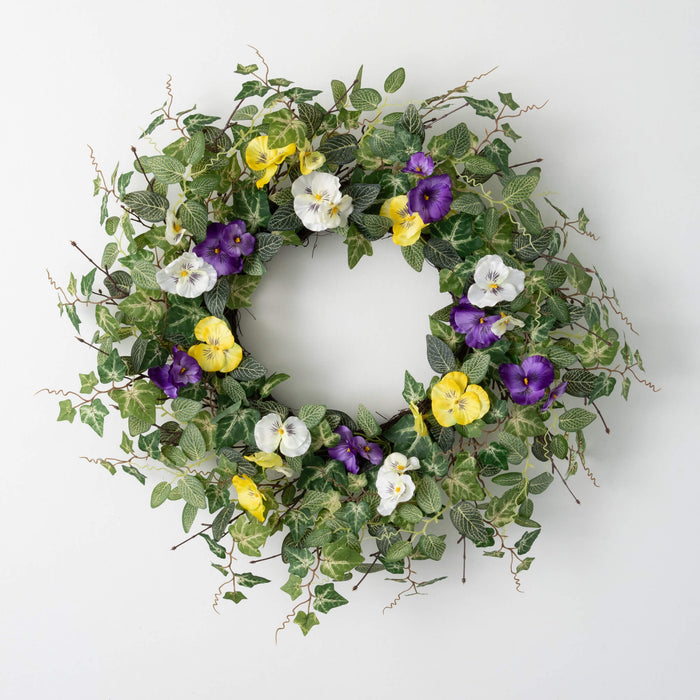 PANSY GREENS MIX WREATH- 26"