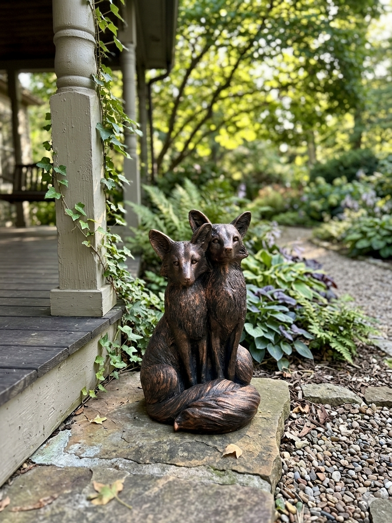 Tall Fox Couple Statue