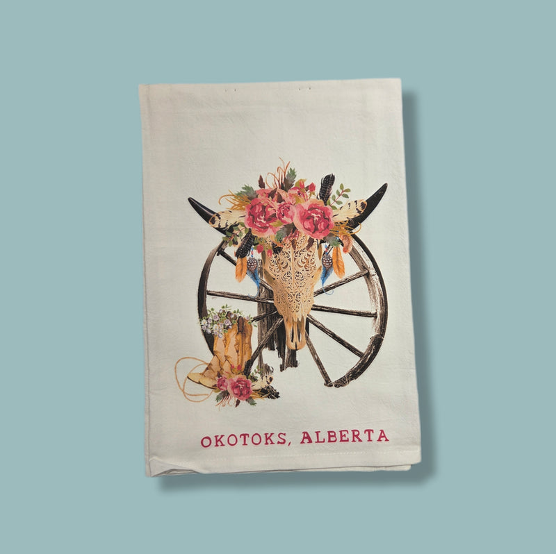 Western Cow Skull Cowboy Cotton Tea Towels - Okotoks