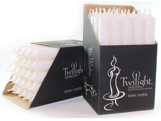 Twilight collection dinner candles in open packaging on a white background
