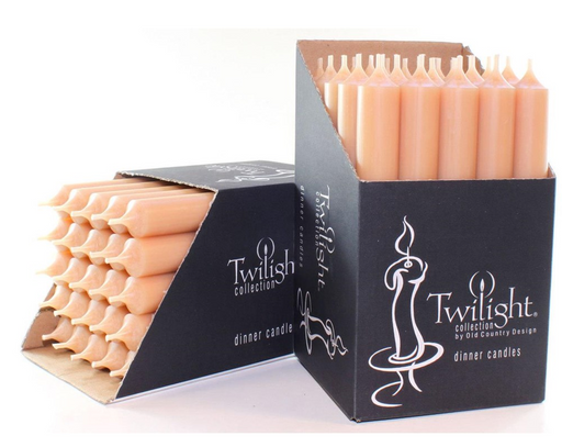 Box of 'Twilight' dinner candles with visible branding on a white background