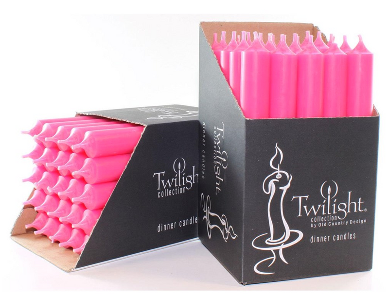 Pink candles in a Twilight collection box on a white background