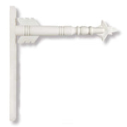 A collection of six different arrow hangers in various colors and materials, including black and white arrows, barnwood, metal scroll, black and cream, and architectural wood holder.