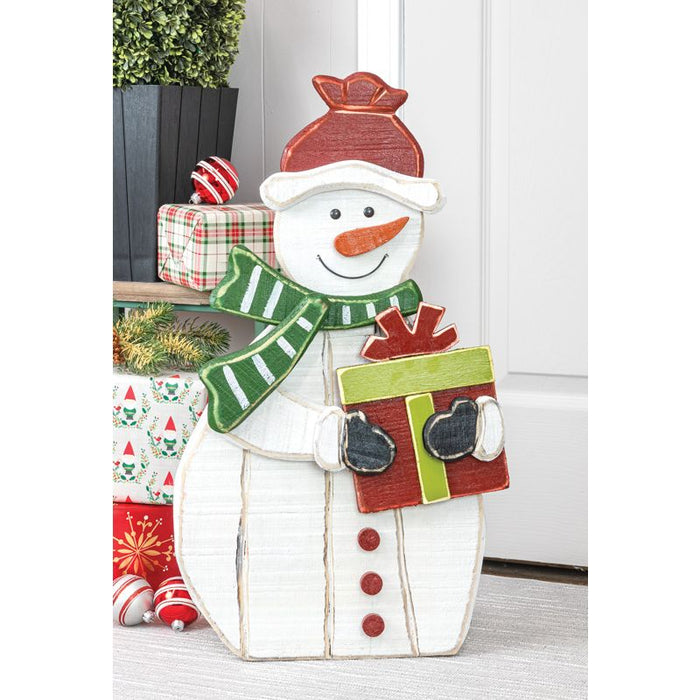 Wooden Snowman with Present