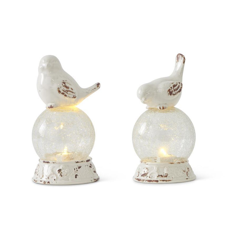 White Ceramic Bird On Top of LED Globes
