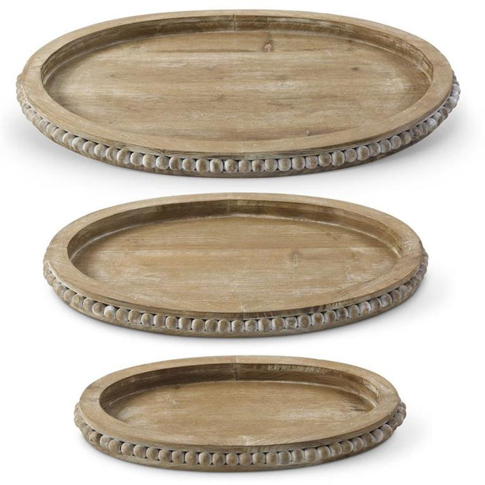 Wooden Oval Trays with Beaded Trim - 4 Options