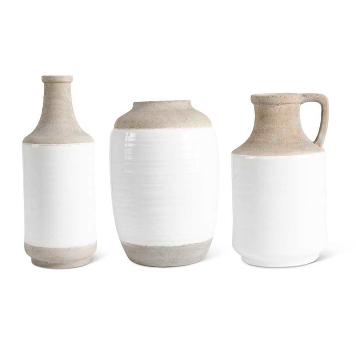 White and Natural Stone Ceramic Vases