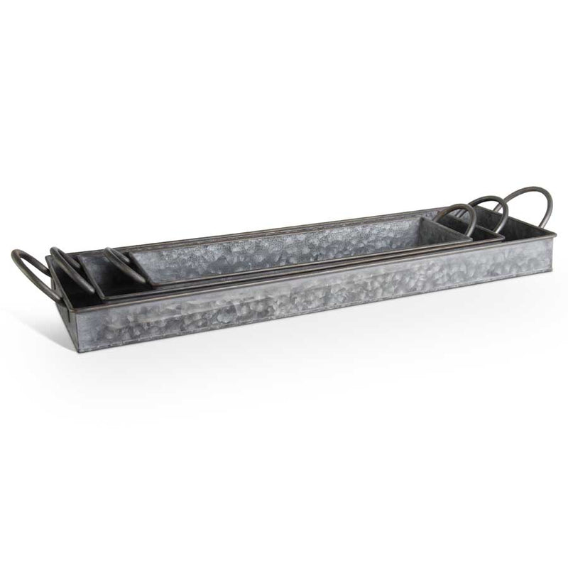 Long Galvanized Tin Tray w. Handles - 3 Sizes