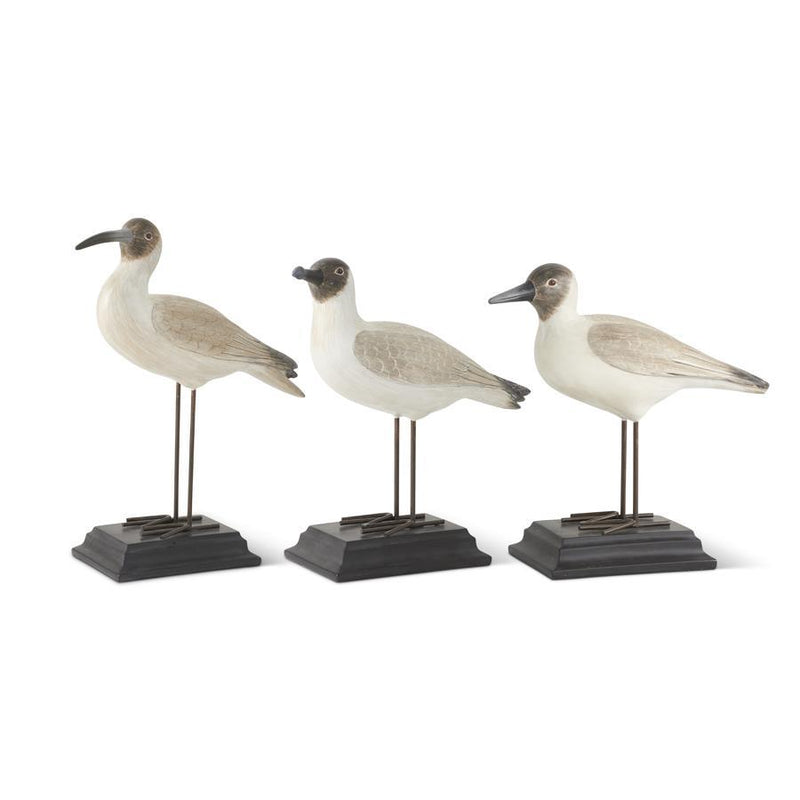 Cream and Brown Resin Seagulls with Metal Legs - Set of 3