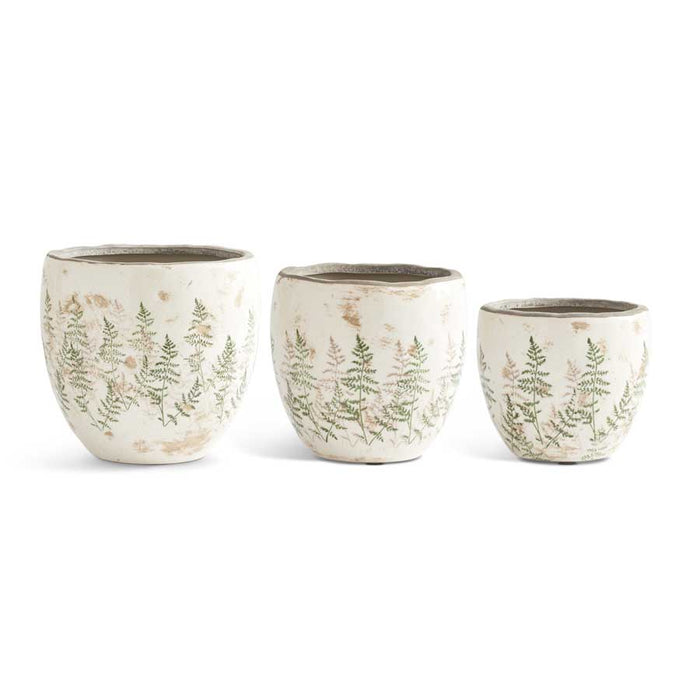 Cream Crackle Pots with Fern Stem Decal