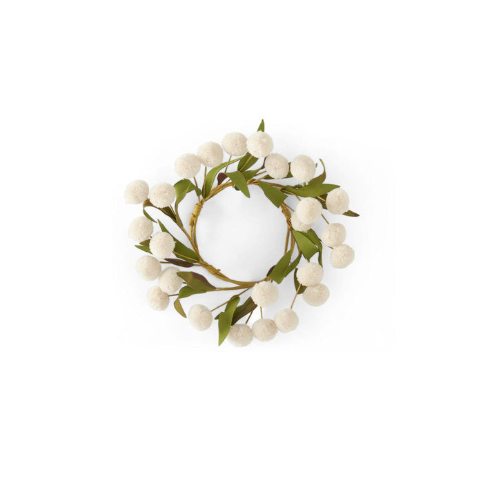 Cream Pompom Candle Ring with Green Eva Leaves