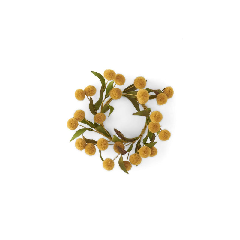 Yellow Pompom with Green Eva Leaves Candle Ring