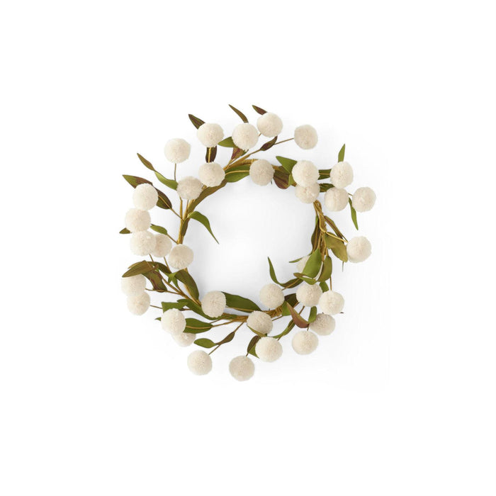 Cream Pompom with Green Eva Leaves Candle Ring