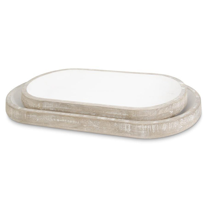Oval Paulownia Wood Trays with White Centers - 2 Sizes