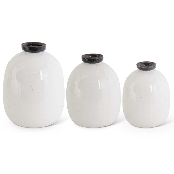 White Crackled Ceramic Vases with Black Speckles - Set of 3