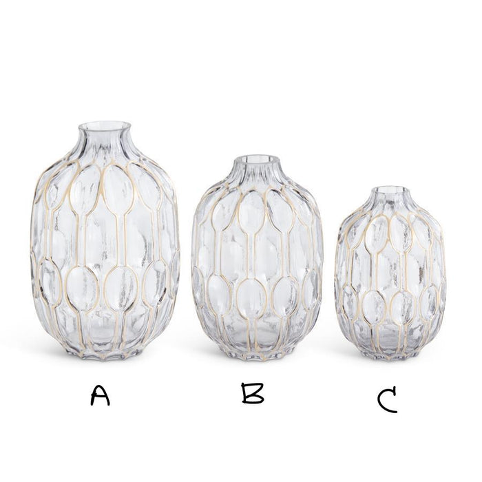 Smoked Glass Gold Oval Embossed Vases - 3 Sizes