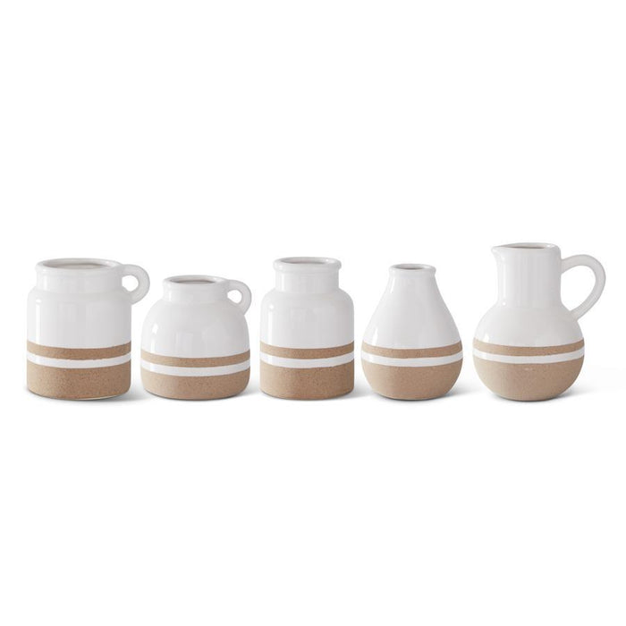 White with Tan Stripes Ceramic Jugs & Vase - 5 Sizes