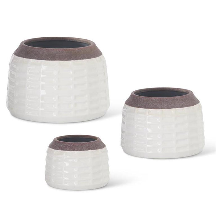 White Glazed Stoneware Pots with Unglazed Rim - 3 Sizes