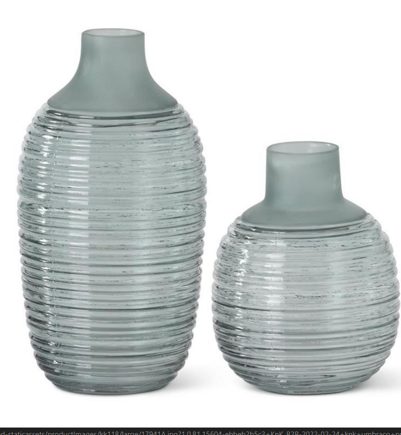 Frosted Sage Green Ribbed Bottle Neck Vases- 3 Options