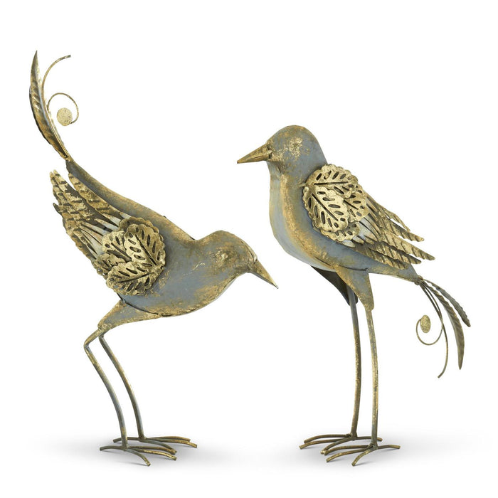 Gray & Gold Metal Birds - Set of 2