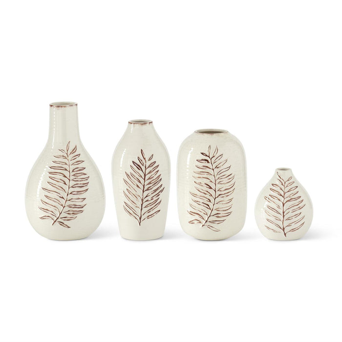 Cream & Brown Fern Leaf Speckled Ceramic Vase - 4 Sizes