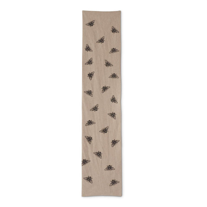 Tan Table Runner with Black Embroidered Bees - 72"