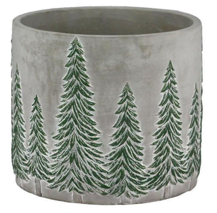 Cement Planter With Pine Trees