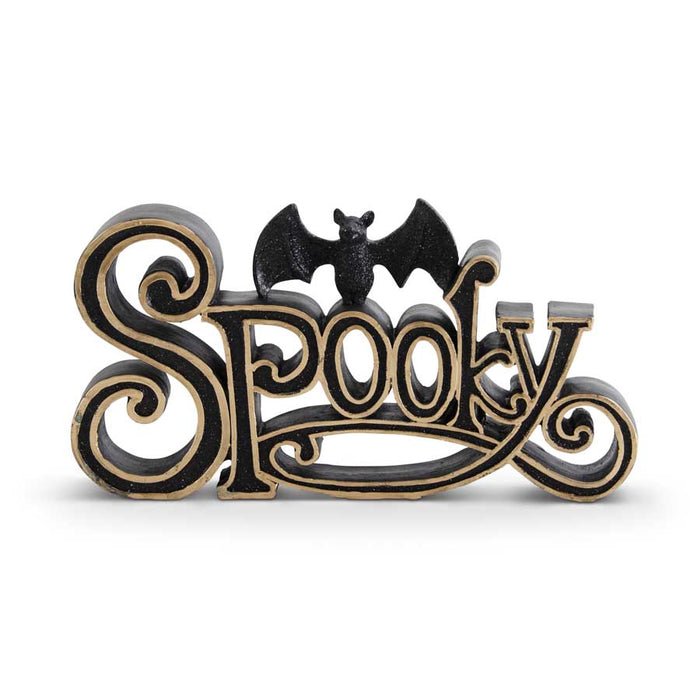 Black & Gold Resin SPOOKY Cutout with Glitter Bat