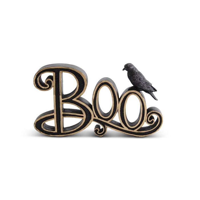 Black & Gold Resin BOO Cutout with Glitter Crow