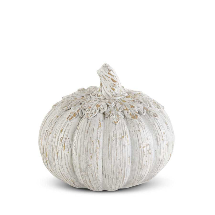 Distressed White Carved Pumpkin