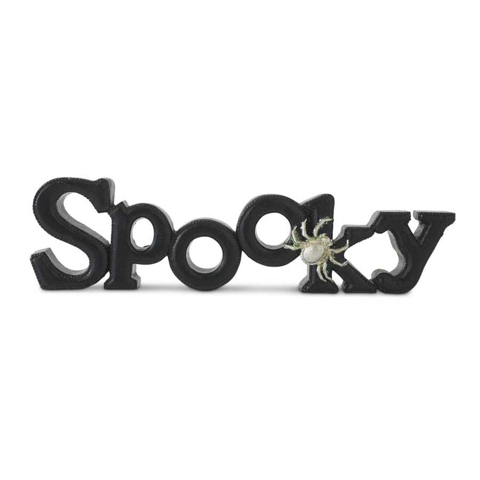 SPOOKY Cutout with Silver Glitter Spider Sign