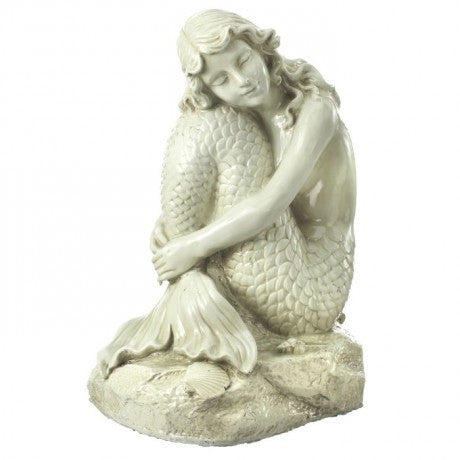 Porcelain Hugging Knees Mermaid Statue 21"