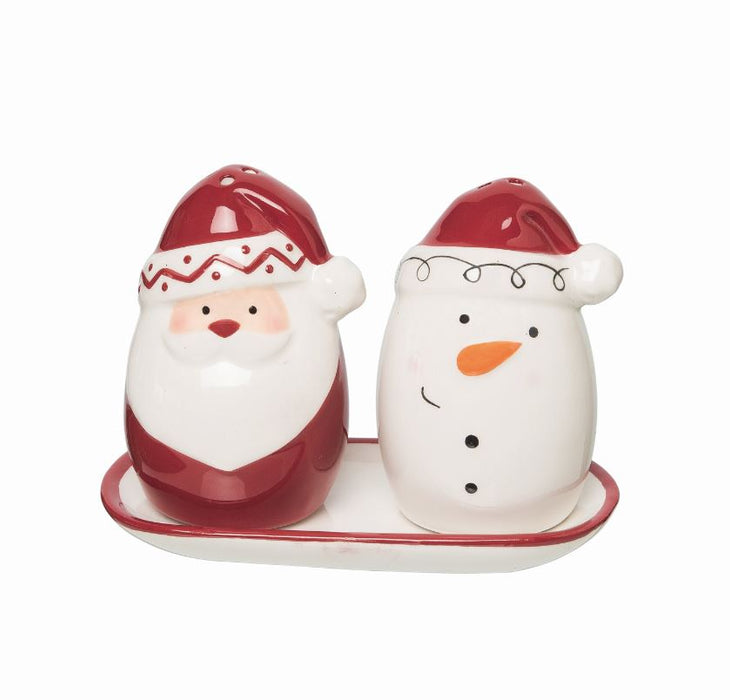 Snowman Santa Salt and Pepper Set with Tray