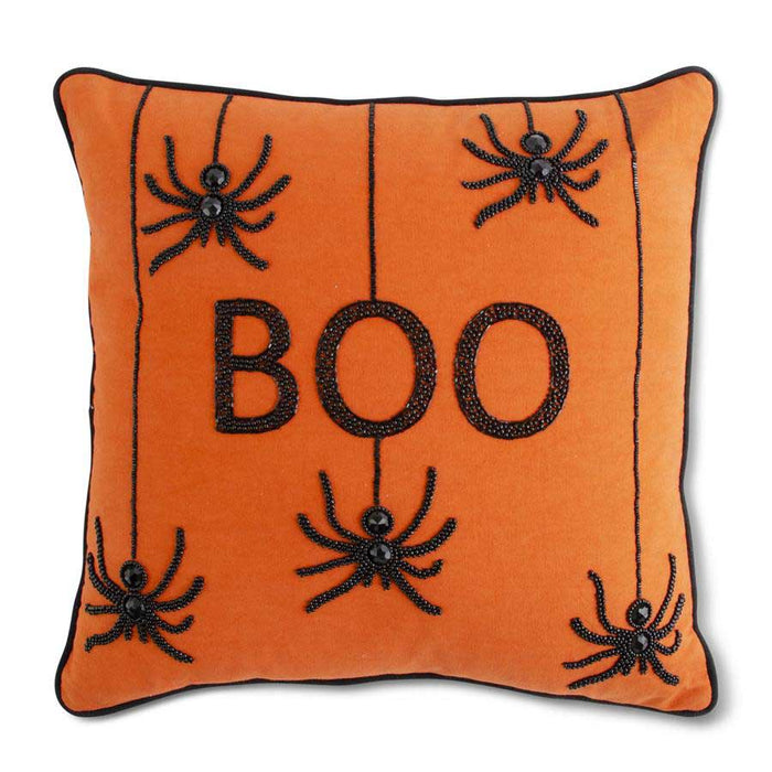 Orange Square Beaded BOO Pillow with Spiders