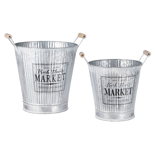 Fresh Flower Market Bucket With Wooden Handles - 3 Options