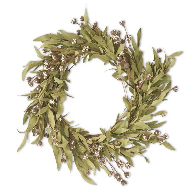 Cream Bud Wreath with Eva Foliage - 24"